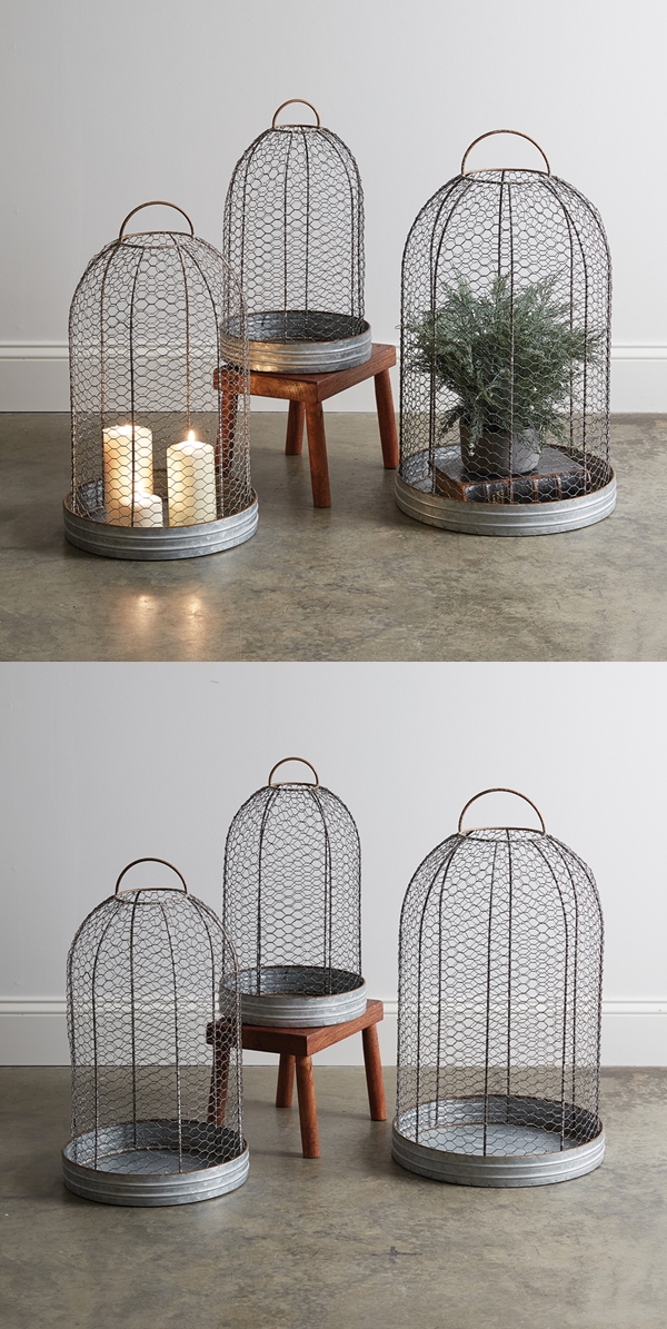 CTW Home Collection Set of Three Wire Mesh Cloches with Metal Bases