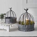 CTW Home Collection Set of Two Metal Birdcage Cloches w/ Bird Toppers