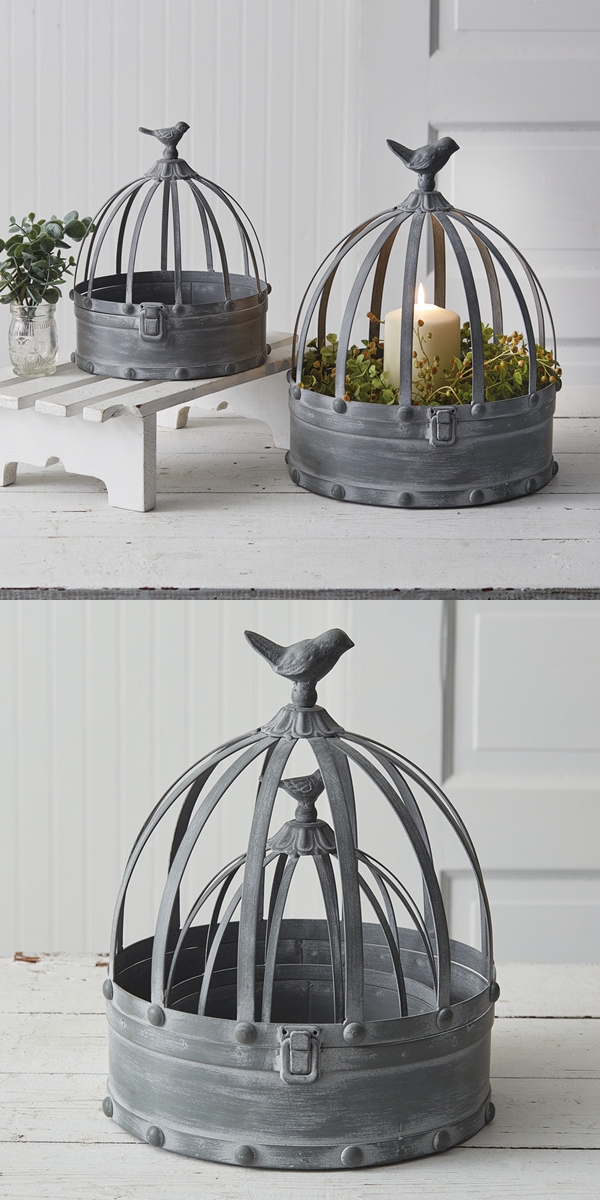 CTW Home Collection Set of Two Metal Birdcage Cloches with Bird Toppers