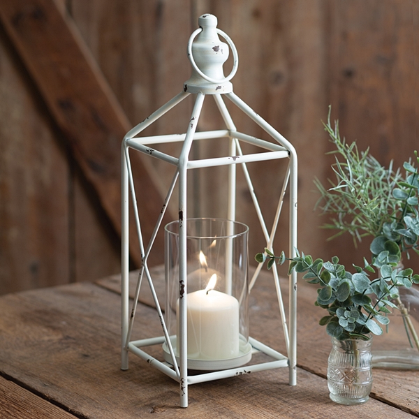 CTW Home Collection 'Farmhouse' Distressed-White-Metal Lantern