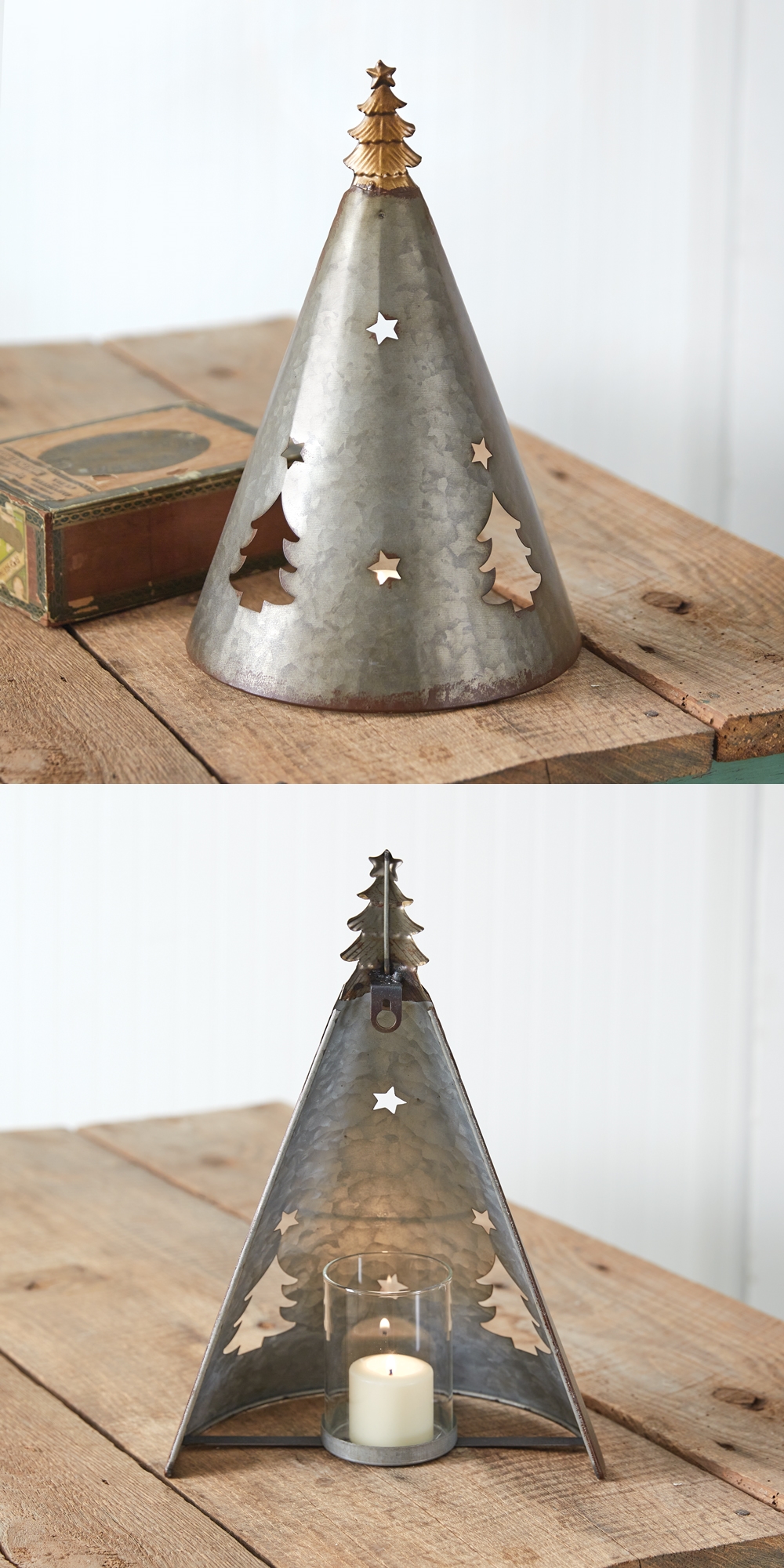 CTW Home Collection Large Galvanized Christmas Tree Votive Holder