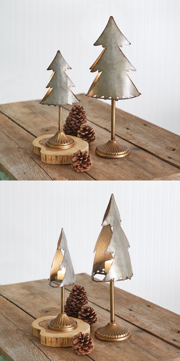 CTW Home Collection Set of Two Galvanized-Metal Tree Tealight Holders