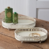 CTW Home Collection Set of Two 'Chantilly' White Metal Tabletop Trays