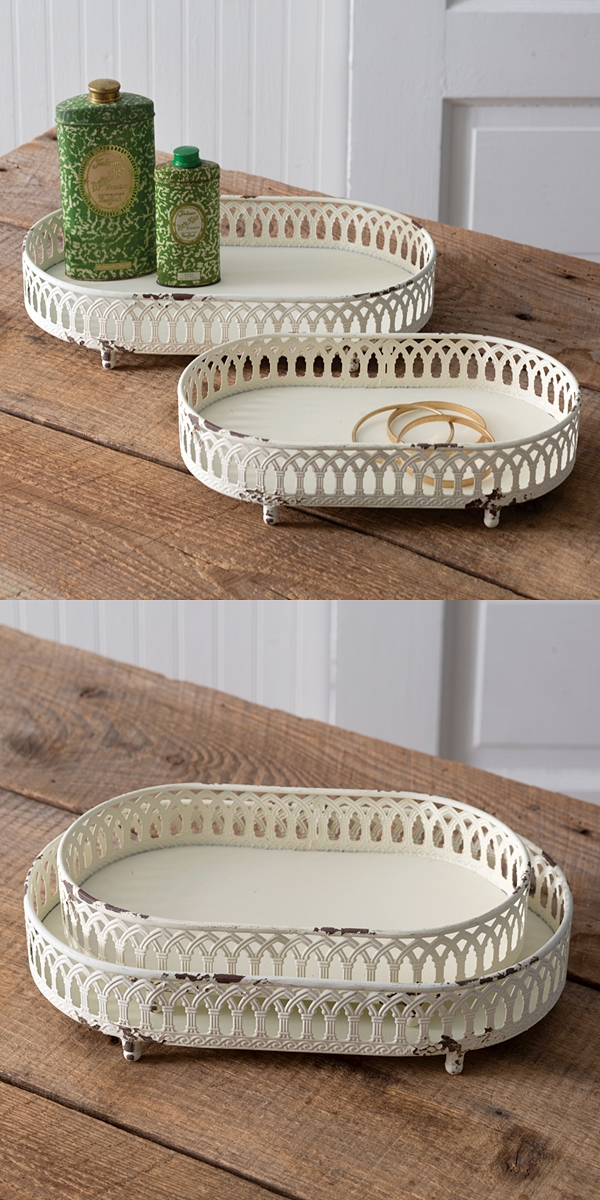 CTW Home Collection Set of Two 'Chantilly' White Metal Tabletop Trays