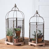 CTW Home Collection Set of Two Birdcage-Shaped Chicken-Wire Cloches