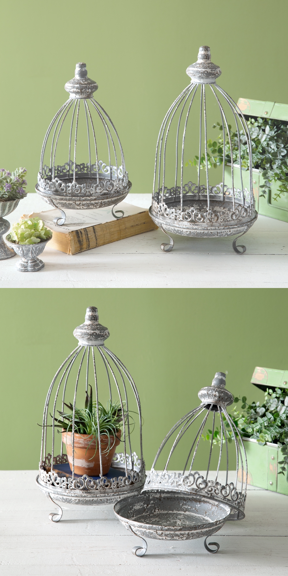 CTW Home Collection Set of Two 'Stone Valley' Footed Metal Cloches