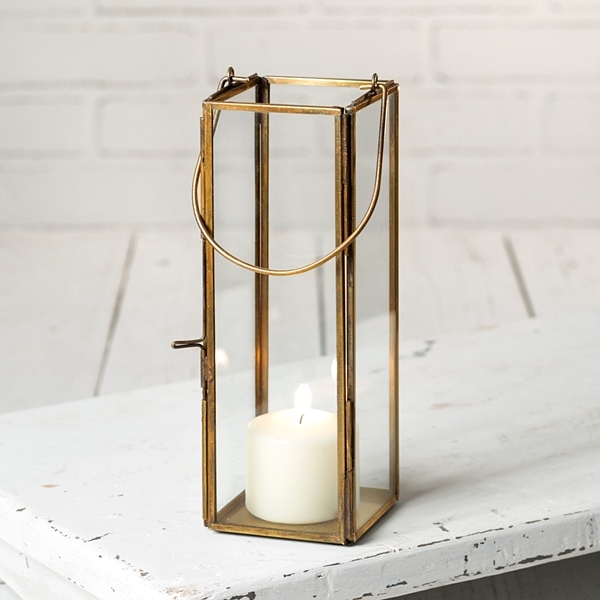 CTW Home Collection Thin 'Hayworth' Antiqued-Brass and Glass Lantern