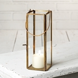 CTW Home Collection Thin 'Hayworth' Antiqued-Brass and Glass Lantern