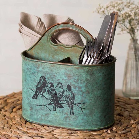 CTW Home Collection Vintage-Look Songbirds Motif Divided Caddy