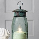 Glass Quart Mason Jar Lantern with Screw-On Metal Chimney with Loop