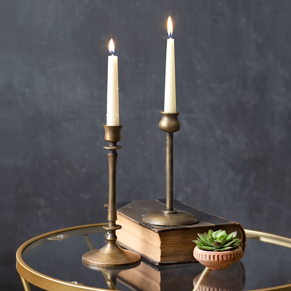 CTW Home Collection Set of Two Brass-Finish Taper Candle Holders