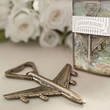 "Our Adventure Begins" Antique Gold-Colored Metal Airplane Bottle Opener