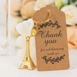 Gold-Plastic Key Chains with Eiffel Tower Charms and Thank You Tags (Set of 10)