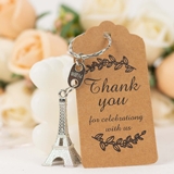 Silver-Plastic Key Chains with Eiffel Tower Charms and Thank You Tags (Set of 10)