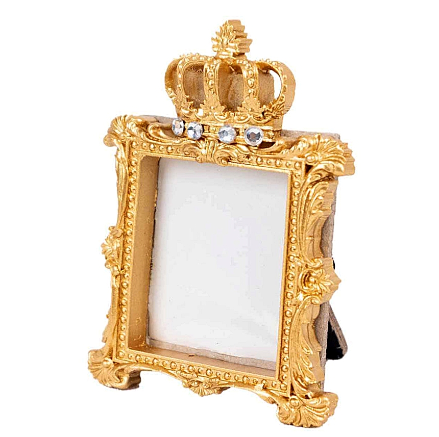 Vintage-Look Ornate Gold-Resin Crown-Topped Square Picture Frames (Set of 4)
