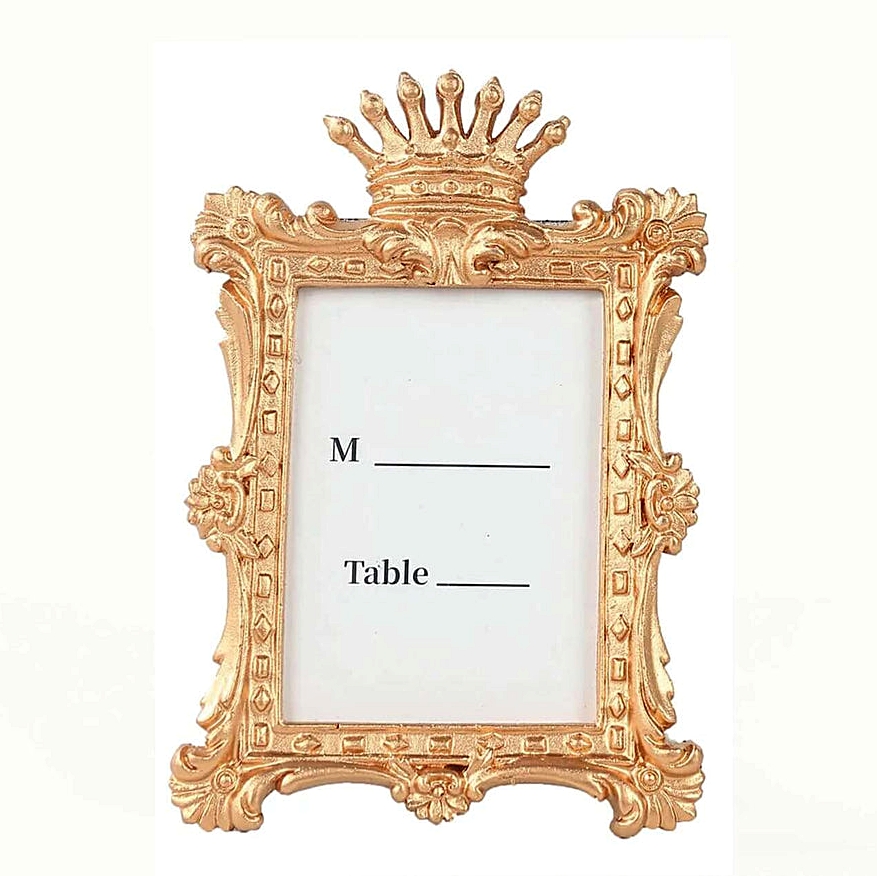 Vintage-Look Ornate Gold-Resin Crown-Topped Rectangular Picture Frames (Set of 4)