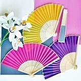 Vibrantly-Colored Silk Fans with Bamboo Stems (12 Colors)