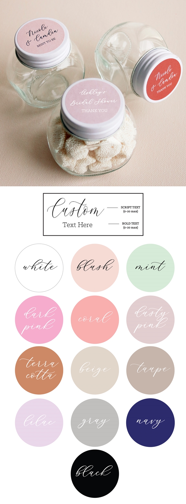 Event Blossom Glass Candy Jars with Personalized Stickers (13 Colors)