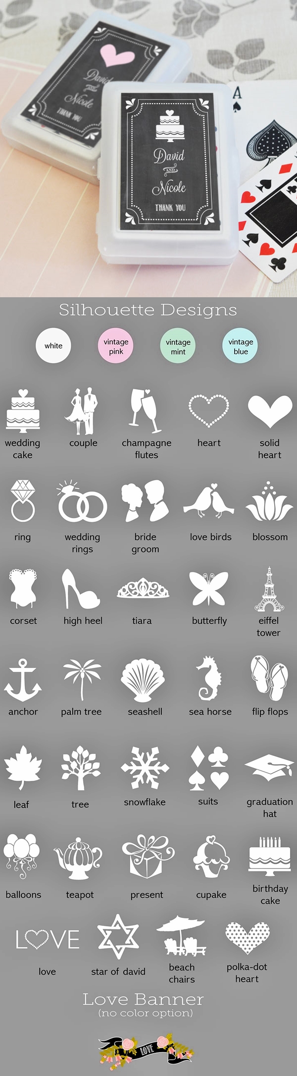 Deck of Playing Cards with Custom Wedding Designs Sticker for Case