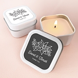 Event Blossom Personalized Floral Silhouette Design Square Candle Tins