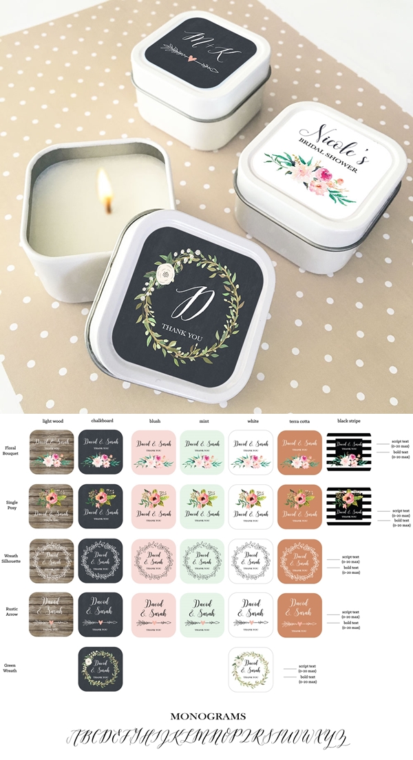 Event Blossom Personalized Floral Garden Square Candle Tins