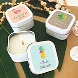 Event Blossom Personalized Tropical Beach White Square Candle Tins