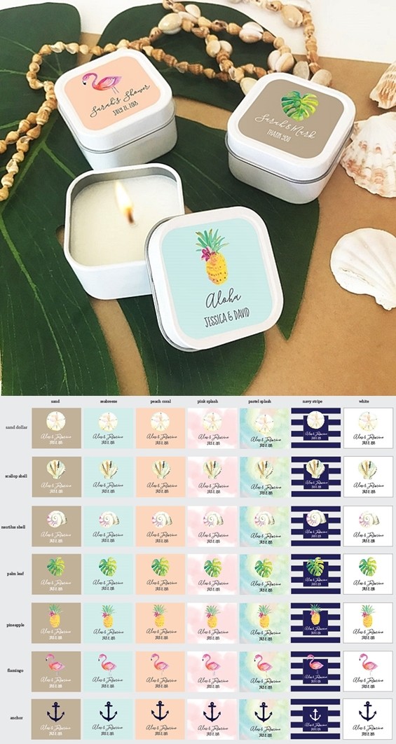 Event Blossom Personalized Tropical Beach White Square Candle Tins