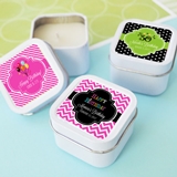 Event Blossom Square Candle Tins with Birthday Party Designs