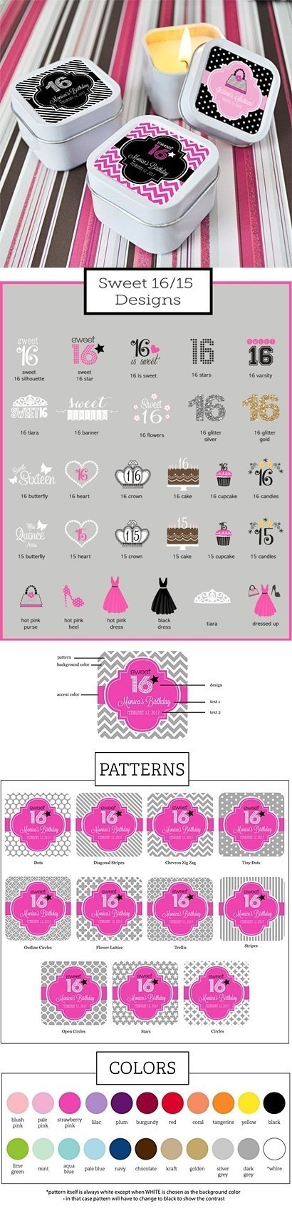 Cute Quinceañera/Sweet 16 Square Candle Tins