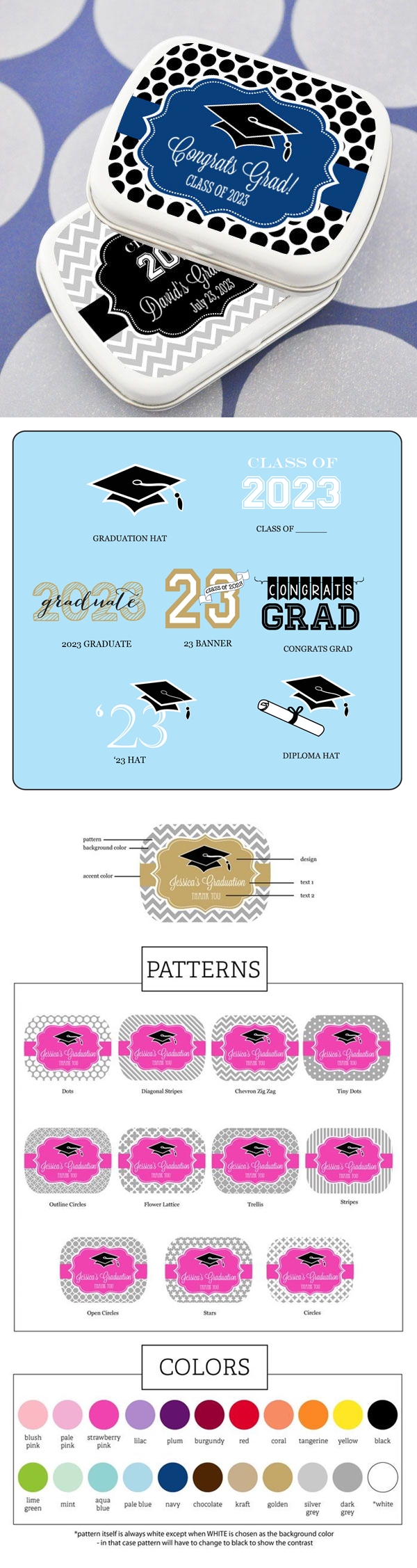 Event Blossom Marking a Milestone Personalized Graduation Mint Tins