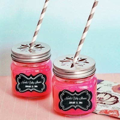 Personalized Chalkboard Baby Shower Mason Jars With Flower Cutout Personalized Chalkboard Baby Shower Mason Jars With Flower Cutout