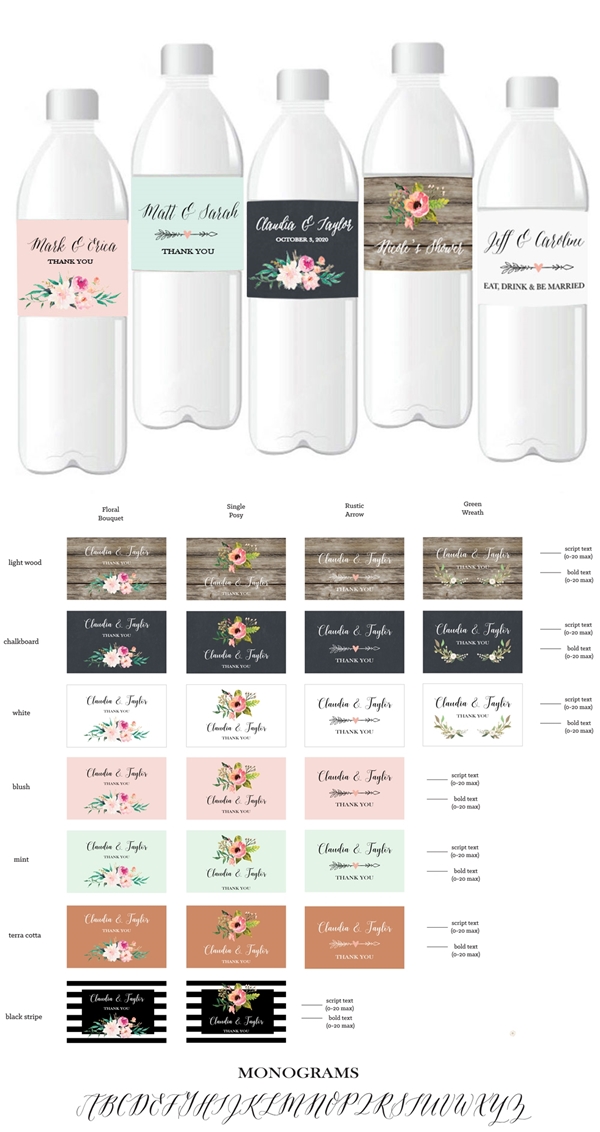 Event Blossom Personalized Floral Garden Designs Water Bottle Labels
