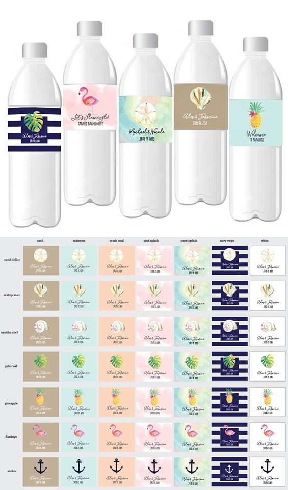 Personalized Tropical Beach Designs Weatherproof Water Bottle Labels