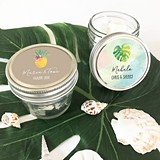 Personalized Small 4 ounce Mason Jars with Tropical Beach Designs