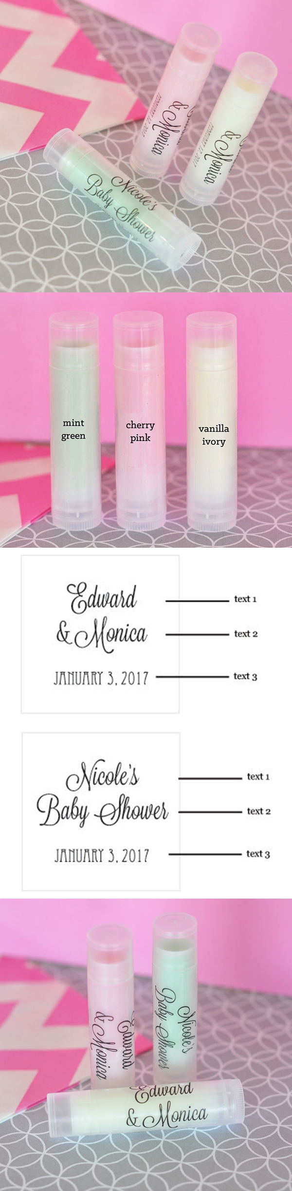 Event Blossom Personalized Lip Balm Tubes with Clear Labels