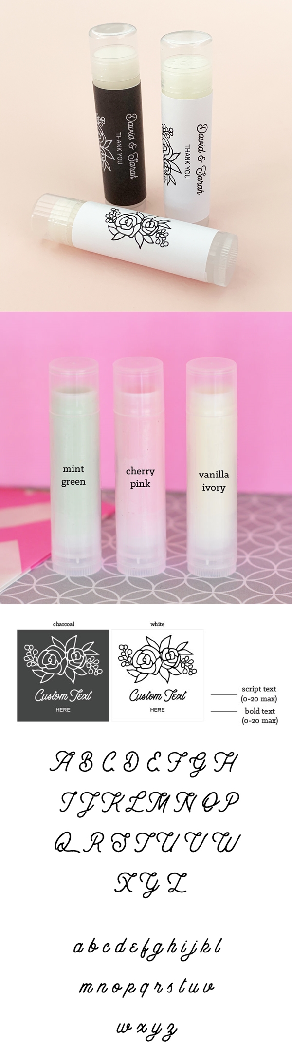 Event Blossom Personalized Floral Silhouette Design Lip Balm Tubes