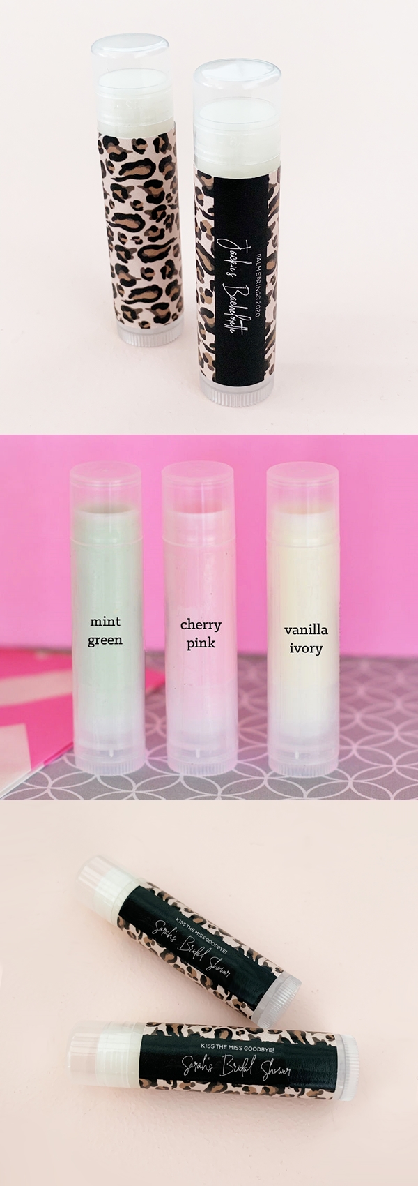 Event Blossom Personalized Leopard Print Lip Balm Tubes