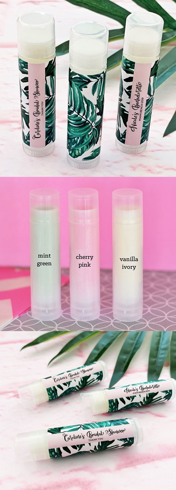 Event Blossom Personalized Palm Leaf Design Lip Balm Tubes