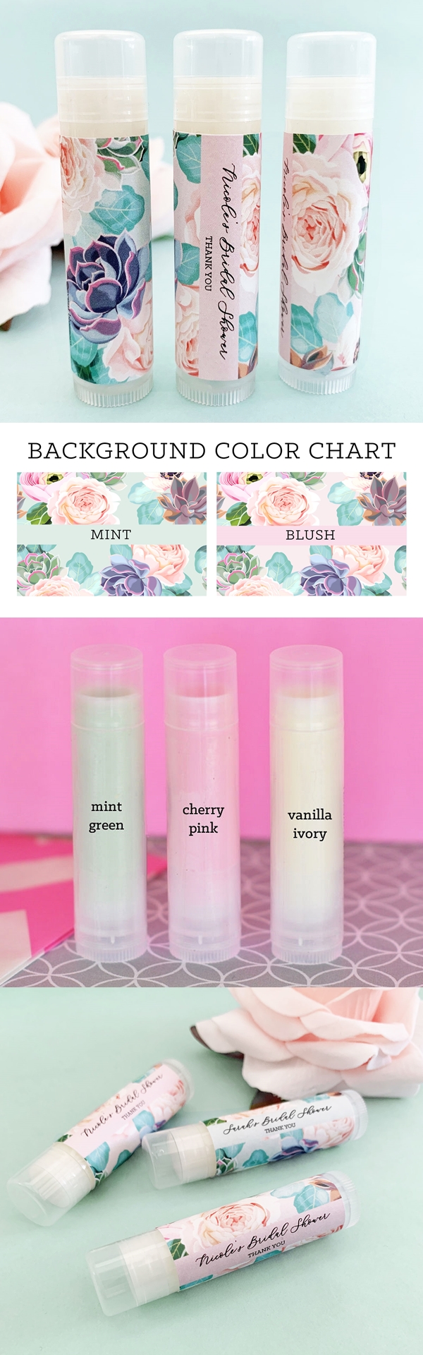 Event Blossom Personalized Succulent Design Lip Balm Tubes