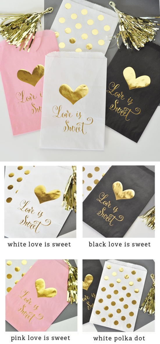 "Love is Sweet" Gold Foil Accented Goody Bags (Set of 12)