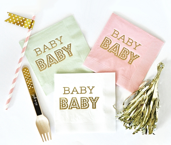 Metallic-Gold-Stamped BABY Shower Party Napkins (3 Colors)(Set of 25)