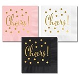 Metallic-Gold-Stamped CHEERS Party Napkins (3 Colors) (Set of 25)