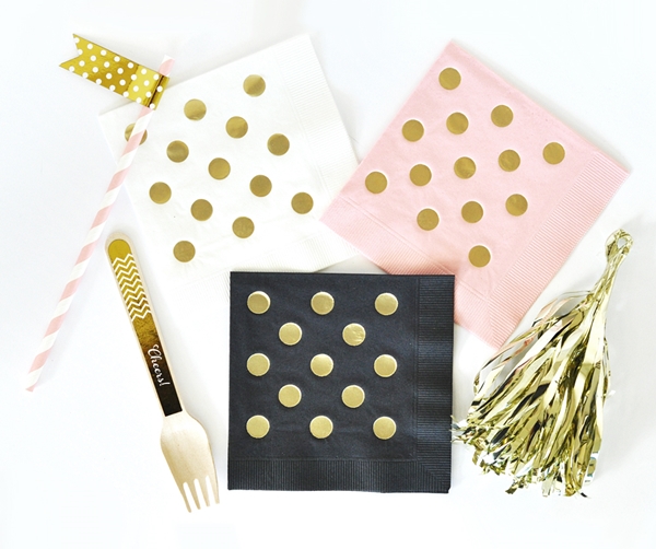 Gold-Stamped Polka Dots Party Napkins (3 Colors) (Set of 25)