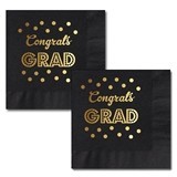 Metallic Gold & Black Graduation Napkins (Set of 25)