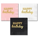 Gold-Stamped HAPPY BIRTHDAY Party Napkins (3 Colors) (Set of 25)