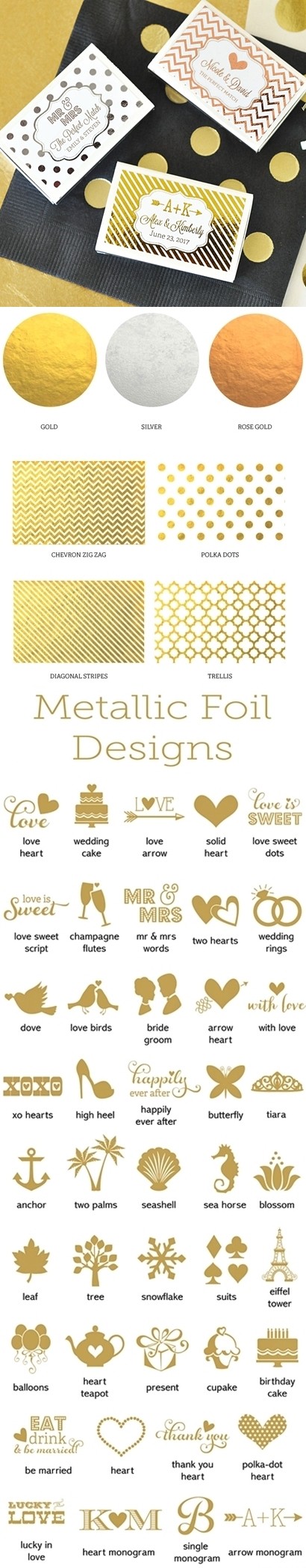 Metallic Foil Personalized Wedding Match Boxes (3 Colors) (Set of 50)