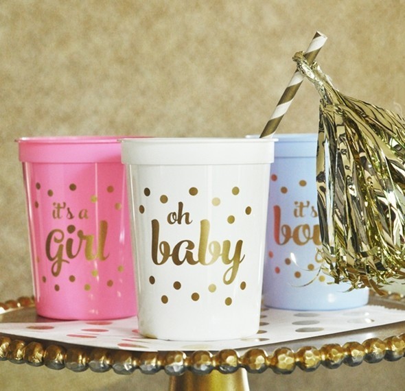 Gold-Printed Oh Baby Shower Plastic Party Cups (3 Colors) (Set of 25)