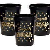 Gold & Black Graduation BPA-Free Plastic Party Cups (Set of 25)