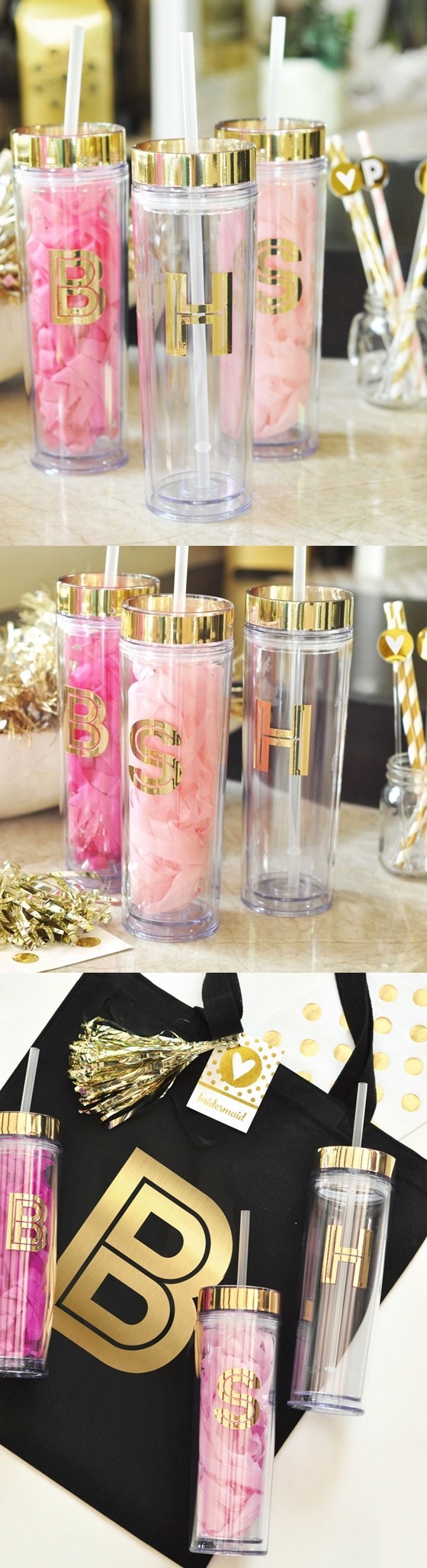 Event Blossom Gold Monogram BPA-Free Acrylic Tumbler with Lid & Straw