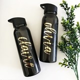 Event Blossom Black BPA-Free Sports Bottle with Gold Script Text